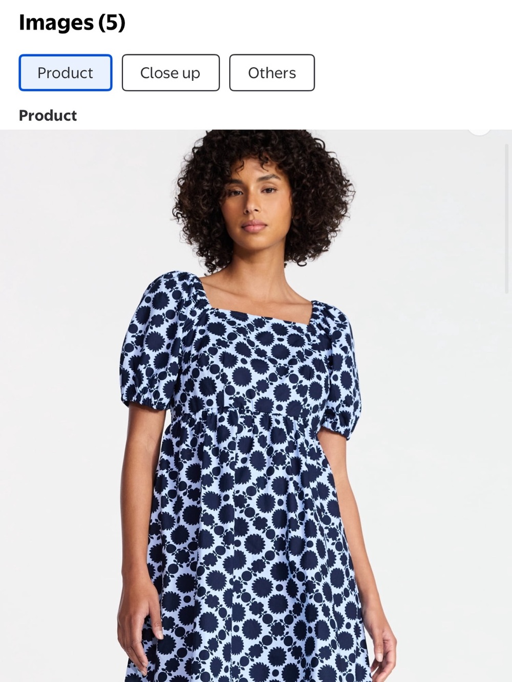 Time and Tru Navy and Light Blue Floral Puff-Sleeve Tunic